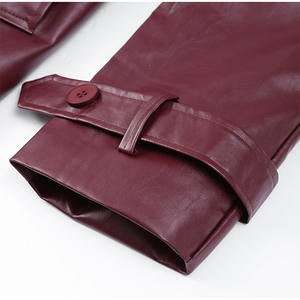 Cappotto Lungo Invernale da Donna Elegante e Casual in Pelle PU <span class=keywords><strong>Rosso</strong></span> Scuro con Cintura, Lunghezza alla Caviglia - Product Image 5