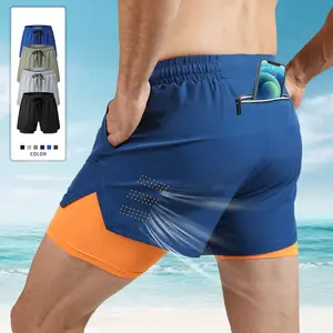 2024 Wholesale men's running shorts, marathon track and field quick drying lining, two color elastic waist elastic shorts