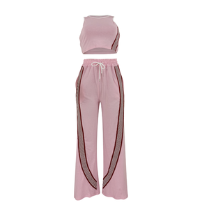 Peeqi D25ST376 Automne 2025 Nouvel ensemble <span class=keywords><strong>pantalon</strong></span> deux pièces pour femmes, haut court sans manches à imprimé <span class=keywords><strong>rayé</strong></span>, <span class=keywords><strong>pantalon</strong></span>, ensemble deux pièces pour femmes - Product Image 6