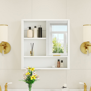 Armoire de salle de bain moderne avec miroir, rangement mural avec étagères ouvertes, armoire à pharmacie étanche avec accents dorés - Product Image 2