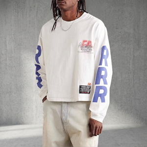 Camiseta Blanca de Manga Larga para Hombre, Estilo Oversize, con Estampado de Letras Azules y Logotipo Frontal, Cuello Redondo, Estilo Urbano, Jersey de Algodón - Product Image 2