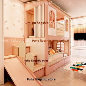 <span class=keywords><strong>Letto</strong></span> a castello in legno massello per bambine con scivolo e design a casetta sull'albero, <span class=keywords><strong>letto</strong></span> matrimoniale minimalista per <span class=keywords><strong>cameretta</strong></span> con contenitore - Product Image 2