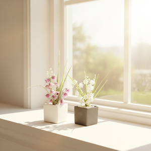 Planta Artificial en Miniatura para Fotografía, Campanilla Blanca en <span class=keywords><strong>Maceta</strong></span> Negra de Ceramoplastic - Product Image 1