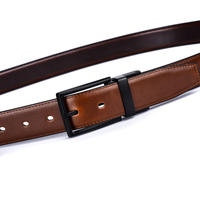 Sabuk Pria Desain Baru 3.2CM Coklat dan Cognac Sabuk Kulit Asli Bolak-Balik untuk Pria Dengan Gesper Putar