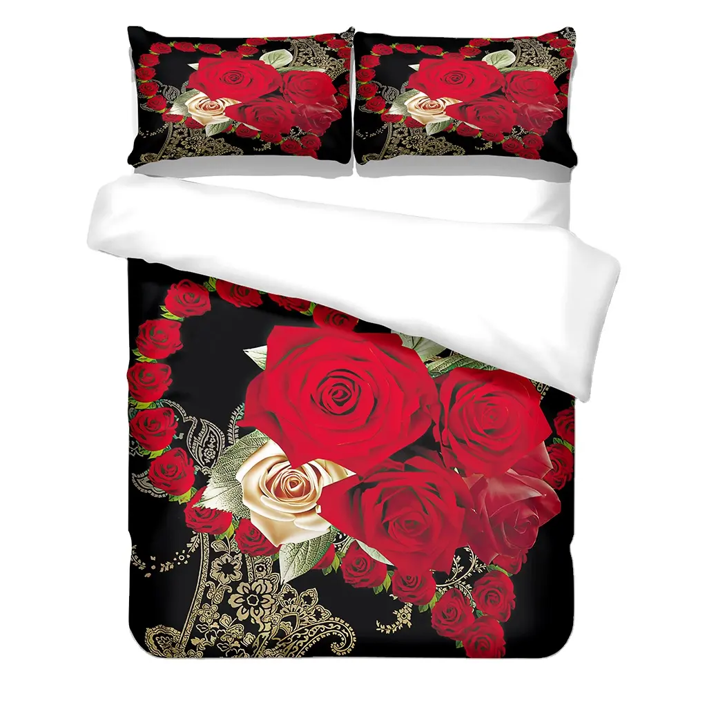 Valentine's Day 3d bedsheet bedding red rose love couples duvet cover fashionable cheap sheet with pillowcase