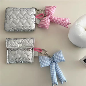 Porte-clés et pendentif de sac à main à nœud à carreaux bleu, rose, blanc et noir, style simple, mignon et doux - Product Image 4