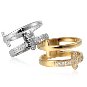 yunnique Double Layered Cross <b>Ring</b> Steel Gold Channel Setting Women's Fashion Jewelry Index <b>Finger</b> <b>Ring</b> - Product Image 4