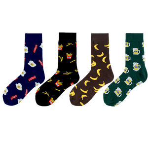 <span class=keywords><strong>Calcetines</strong></span> de Jacquard con estampado de fruta para hombre, medias de diario con dibujos animados de cerveza, patatas fritas, plátano, azul oscuro, marrón y verde - Product Image 5