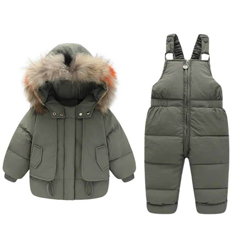 Bontkraag Baby Winter Kleding Eendendons Parka Kids Jassen Overalls Tweedelige Kinderen Kleren Meisjes Jongens Jassen Jumpsuits set