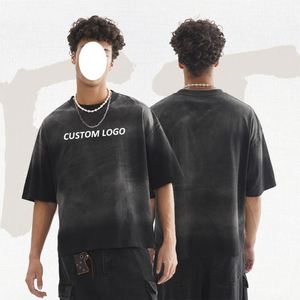 เสื้อยืดโอเวอร์ไซส์ทรงหลวมสไตล์วินเทจผ้าฝ้ายซักแบบพิเศษสำหรับผู้ชาย เสื้อสตรีทแวร์ทรงบ็อกซี่ - Product Image 2
