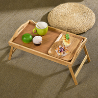 Plateau de petit-déjeuner individuel en bambou naturel laqué, avec pieds et poignées pliables, pour salon