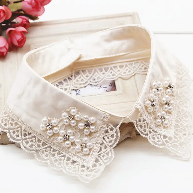 Sweet vintage lace flower collar pearl flash diamond false collar clothing accessories
