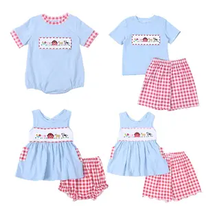 Farm Embroidery Girls Outfits Children Clothing Set For Summer