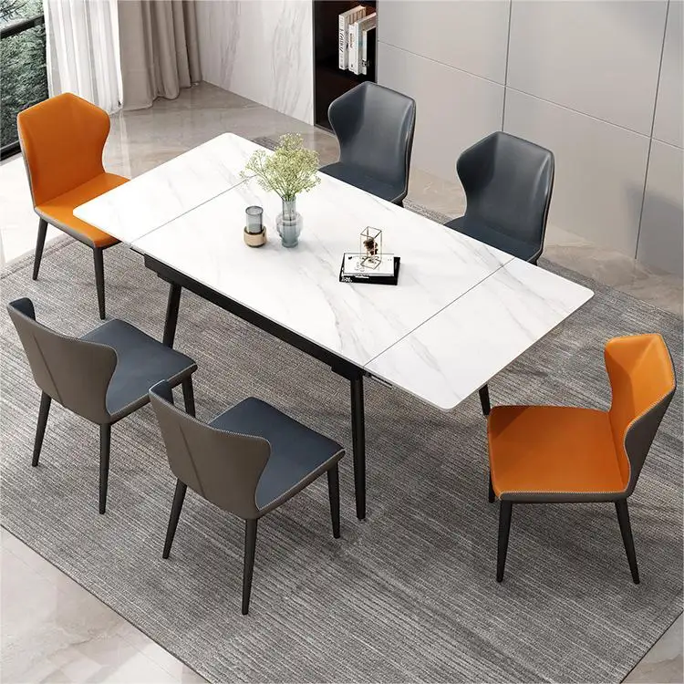 Moderner minimalisti scher Stil Künstler Stein Schiefer Esstisch ausziehbares Esszimmer platzsparendes Esstisch und Stuhl Set