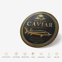 Étiquette alimentaire en relief doré pour boîte de caviar, texturée, écologique, imperméable, imprimée en sérigraphie