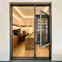 Ventana Abatible de Aluminio Negro con Rotura de Puente Térmico, Color Personalizado, para Renovación de Edificios Comerciales, Suministro del Fabricante HUACAI