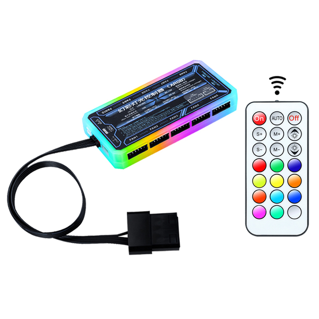 OEM Custom Computer Small 6PIN Interface RGB Fan 4PIN Type Controller Use for Remote Control RGB Fans and LED Light Multi-color