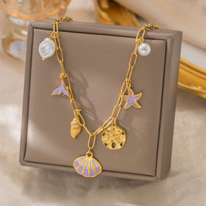 Collares de Moda Hawaiana de Verano, Joyería de Acero Inoxidable 316L, Collar de Conchas Marinas Chapado en Oro de 14k y 18k para Mujer - Product Image 4