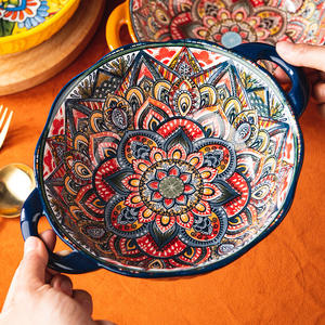 Bol de vaisselle bohème créatif <span class=keywords><strong>pour</strong></span> la maison bol de nouilles en céramique à double oreille de style ethnique - Product Image 4