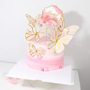 웨딩 케이크 토퍼 귀여운 기하학 핑크 골드 생일 컵케익 토퍼 생일 파티 케이크 장식