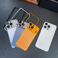Coque de téléphone portable en alliage couleur originale, anti-traces de doigts, design épuré, avec grande fenêtre de visualisation pour 13/14/15/16/17 Pro Max