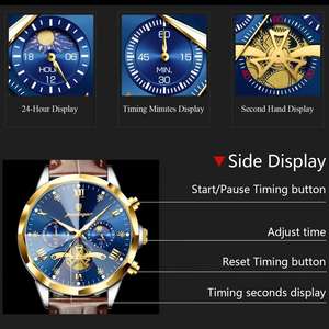Reloj de Pulsera POEDAGAR 938 para Hombre, Cronógrafo de Cuarzo, Correa de Cuero, Resistente al Agua, Manecillas Luminosas - Product Image 5