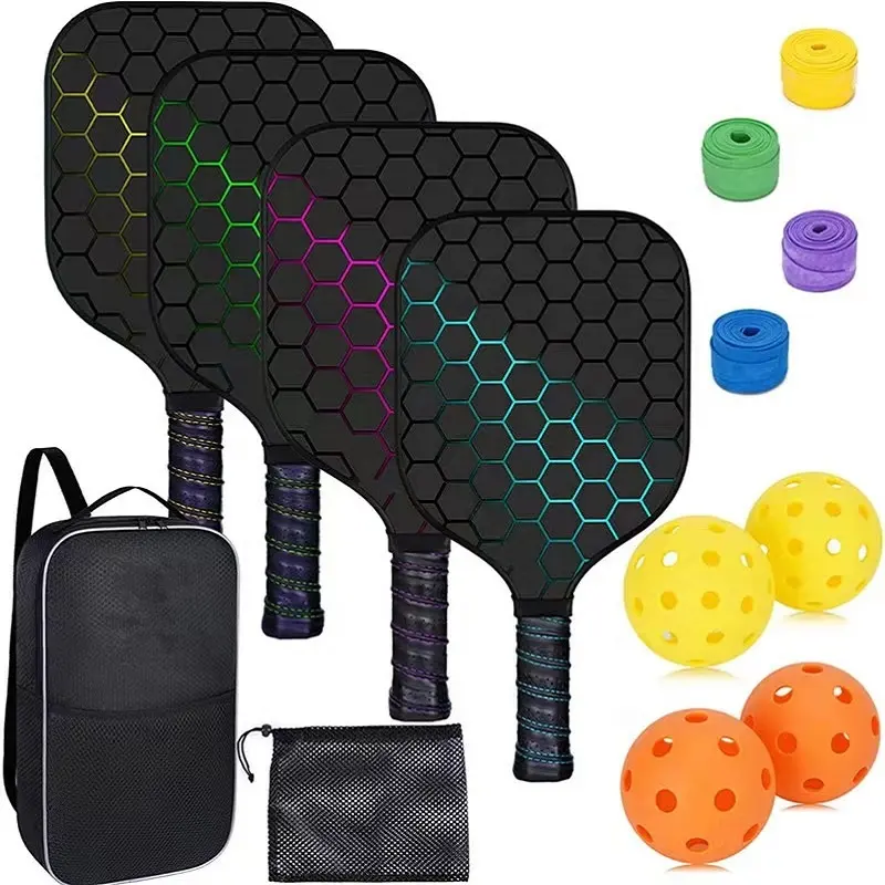 Factory Custom Multiple Designs Carbon Fib Honeycomb Pickle ball Paddle Set mit rauer Oberfläche