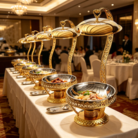 FLEY Plat à réchaud suspendu de luxe 8L plaqué or en acier inoxydable pour buffet, idéal pour hôtels, mariages et traiteurs