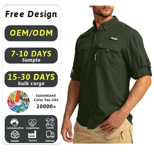 맞춤형 긴 소매 빠른 건조 버튼 업 낚시 셔츠 통기성 및 다중 포켓 UPF 50 사파리 셔츠 남성용 - Product Image 1