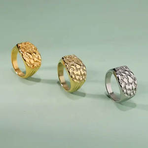 Bagues en acier inoxydable 316L plaqué or PVD 14k 18k de bonne qualité, résistantes à l'eau et inaltérables, style Nugget pour femmes - Product Image 1