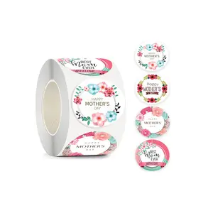 Mothers Day Label Stickers Roll Mother's Day Envelope Seals Sticker Adhesive Colorful Flower Round Label for Craft DIY Card Gift