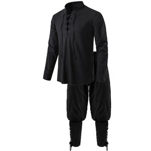 Conjunto de 2 Piezas de Disfraz de Caballero Medieval para Hombre Camisa de <span class=keywords><strong>Pirata</strong></span> Renacentista y Pantalones con Banda en el Tobillo para Halloween de Tela de Algodón y Lino - Product Image 4
