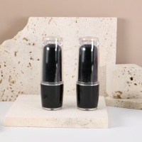 Tube de rouge à lèvres vide Yuecai 3,5g, base surmoulée, capuchon transparent noir brillant, baume à lèvres personnalisé