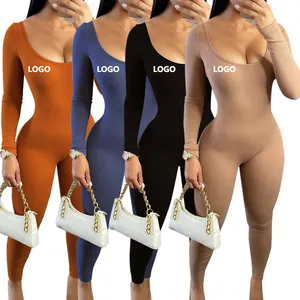 Sexy body suit mulheres manga longa leggings de fitness completo elegante bodycon one piece macacão mulheres