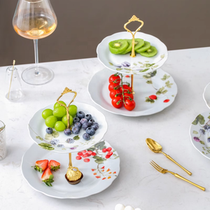 Keramik 2 Tier Dessert Teller Tablett Gericht Hochzeit Handing Mehr schicht ige Dekor Kuchenst änder mit Edelstahl Rock - Product Image 1
