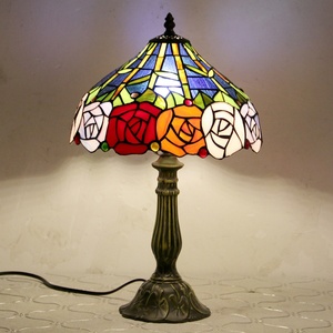LongHuiJing 12Inch Tiffany Lamps Stained Glass Lamp Red Rose Home Table Lamp Tiffany - Product Image 1