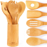 Ensemble d'ustensiles de cuisine en bambou de qualité supérieure - Écologiques et réutilisables - 7 pièces - Outils de cuisson avec emballage personnalisé - Lavage à la main uniquement