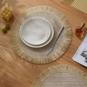 Round Woven Tassel <b>Placemat</b> With Fringe Edge Non Slip Heat Insulation Mat <b>For</b> <b>Table</b> Home Decor Beige Green Black Camel Off White - Product Image 3