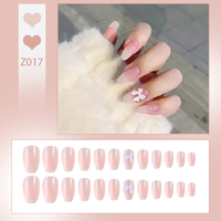 24 faux ongles cercueil moyens à presser, rose nude ombré, avec nœud blanc 3D, réutilisables en ABS, avec colle, pour femmes, pour usage quotidien