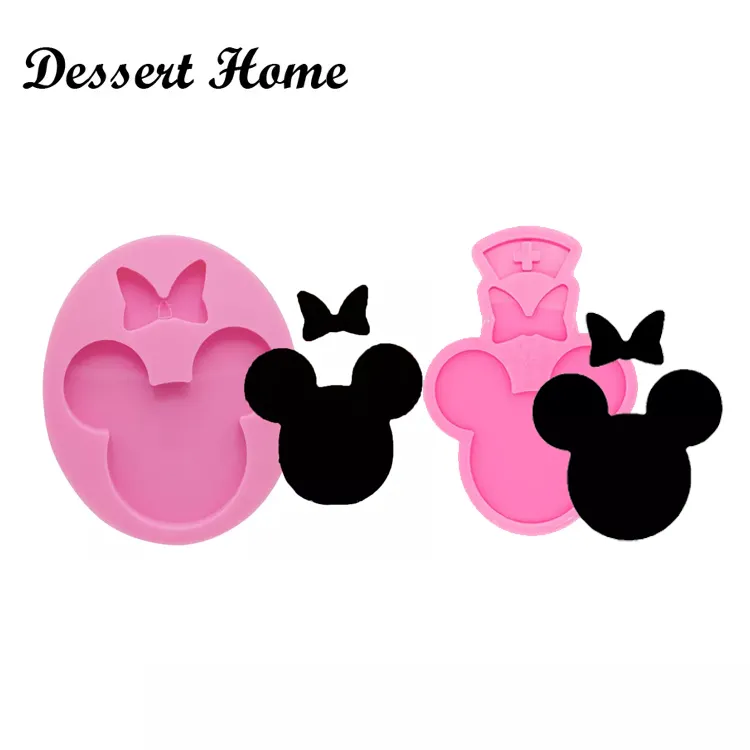 DY0075 DIY Shiny 1.57/1.96 inches Mouse head for keychains epoxy resin molds bow-knot Silicone Mould Decorative Craft Mold