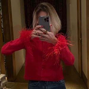 Nuovo Cardigan Lavorato a <span class=keywords><strong>Maglia</strong></span> a Maniche Lunghe in Tinta Unita per Donna con <span class=keywords><strong>Piume</strong></span> - Product Image 3