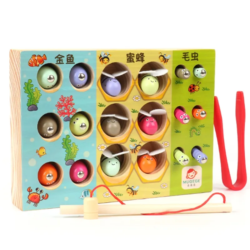 Mainan Edukasi Memancing Magnetik Kayu 3 Dalam 1, Mainan Anak Kayu Montessori Kualitas Tinggi