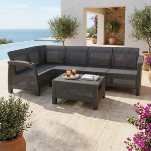 Set Divano Angolare Moderno <span class=keywords><strong>da</strong></span> Esterno a 5 Posti a Forma di L in Plastica PP, Arredamento <span class=keywords><strong>da</strong></span> <span class=keywords><strong>Giardino</strong></span> in Resina Resistente alle Intemperie per Patio - Product Image 5