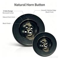 Boutons en corne de buffle noire à bord large personnalisés, boutons en corne naturelle pour la décoration de manteaux et d'articles de mode.