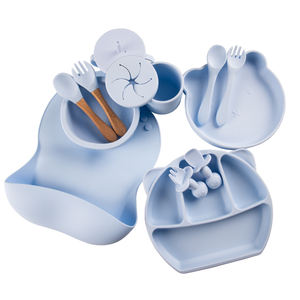 Hxjwx — assiette à dîner en Silicone pour bébés, vente en gros, ventouse, fourchette, cuillère ensemble d'alimentation - Product Image 1