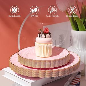 Assiettes en plastique <span class=keywords><strong>rose</strong></span> avec bordure dorée Design floral pour fête mariage ensemble de <span class=keywords><strong>vaisselle</strong></span> salle à manger fête maison dîner <span class=keywords><strong>vaisselle</strong></span> - Product Image 3