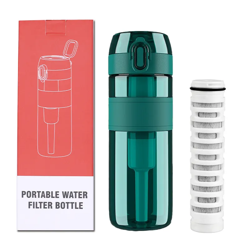 500 ml tragbare ultrafiltration aktiviertes kohlefaser gefilterte wasserflasche für camping wandern trinken notfall