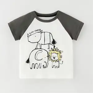 Meninos t-shirt algodão top europeus e americanos crianças manga curta impressão roupas do bebê