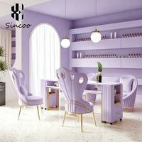Ensemble de mobilier de salon de manucure moderne de luxe, table de manucure dorée, chaises, plateau en aluminium professionnel, facile à nettoyer, collecteur de poussière