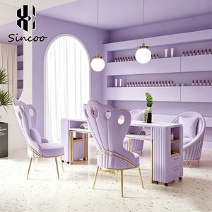 ชุดเฟอร์นิเจอร์ร้านทำเล็บสุดหรูทันสมัย โต๊ะทำเล็บสีทองพร้อมเก้าอี้ วัสดุโลหะอะลูมิเนียมคุณภาพสูง ทำความสะอาดง่าย พร้อมเครื่องดูดฝุ่น - Product Image 4